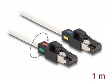Delock Síťový kabel ze zástrčky RJ45 na zástrčku Cat.6A, S/FTP, s otočnými barevnými příchytkami, 1 m, bílá
