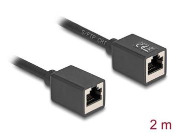 Delock Síťový prodlužovací kabel ze zásuvku RJ45 na zásuvku RJ45, Cat.6A, S/FTP, 2 m, černý
