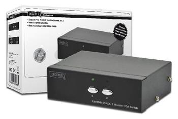 Digitus Přepínač VGA, 2 vstupy, 1 výstup 250 MHz, vč. napájení, DC9V, 300 mA, 1080p