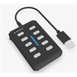 GEMBIRD 10portový USB 2.0 rozbočovač, černý